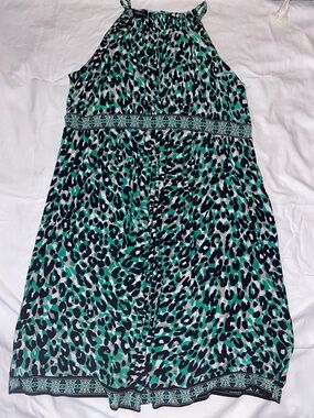 INC International Concepts Green and Black Leopard Print Halter Dress
